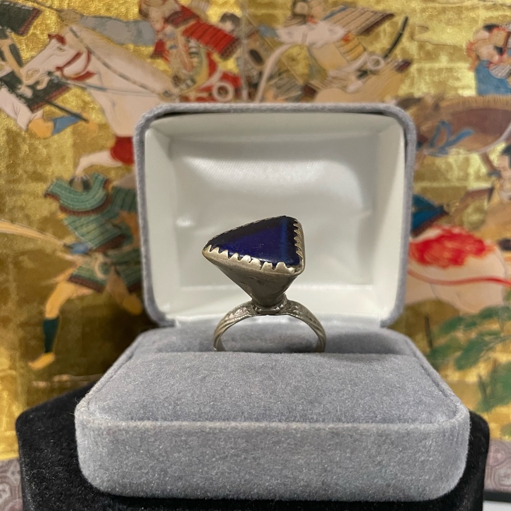 Antique Turkmen Silver and Cobalt Glass Ring